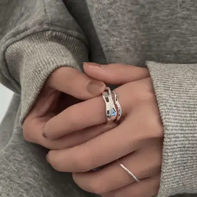 Double Layer Hepburn Style Women's Ring Silver