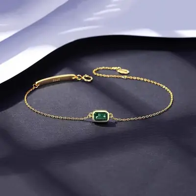 S925 Sterling Silver Bracelet with Emerald Pendant