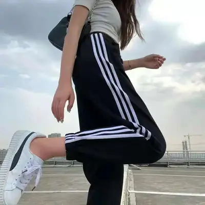 Black Women's Slim Sports Pants with 3 Stripes