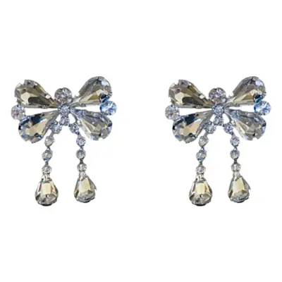 Silver Diamond Bow Earrings High End Fashion Luxury