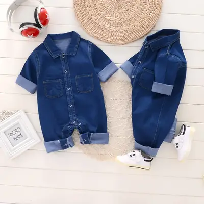 2024 Cartoon Denim Baby Romper Long Sleeve Newborn Cover