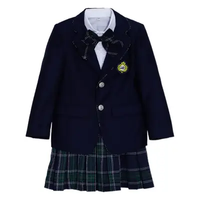 Girls School Uniform Suit Fleece Lined Black Plaid Skirt