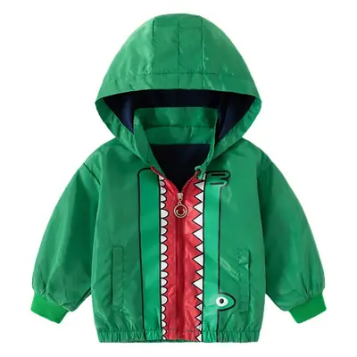 Green Hooded Fleece Jacket for Boys Korean Style Casual Wear
