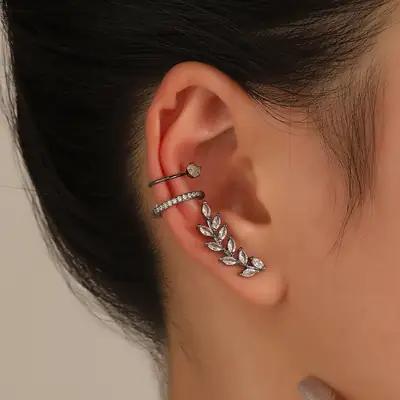 Zircon Leaf Ear Clip for Women Elegant Distinctive Earrings
