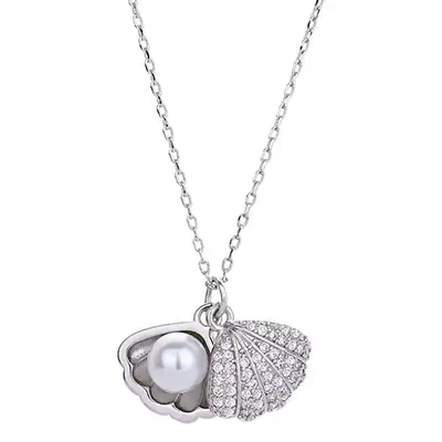 Feminine Diamond Encrusted Pearl Necklace Titanium Steel
