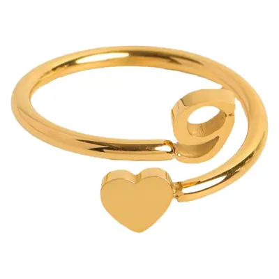 Gold Adjustable Heart Initial Ring for Women