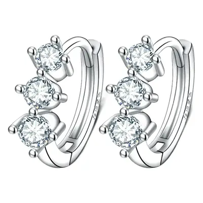 Women's Three Stone Geometric Silver Earrings