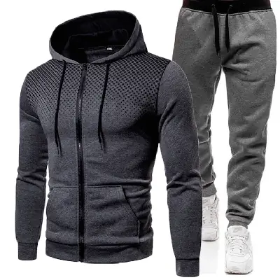 Men 3D Printed Hoodie & Grey Pants Set Winter Hooded Sweatshirt