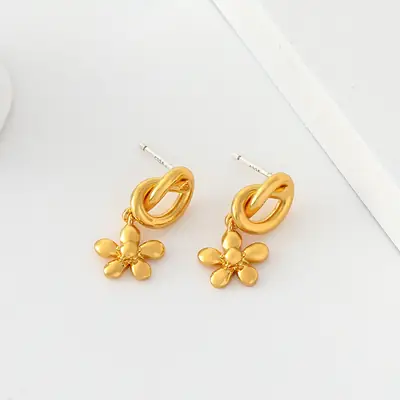 Brass Gold Plated Flower Earrings for Women