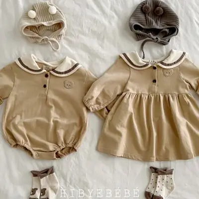 Korean Style Baby Dress Bag Fart Romper Autumn Set
