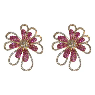 Silver Flower Earrings with Exaggerated Diamonds for Women