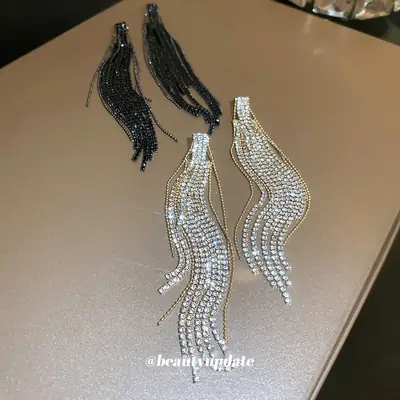 Silver Needle Geometric Tassel Earrings for Women