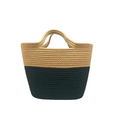 Women's Large Contrast Color Rope Woven Handbag