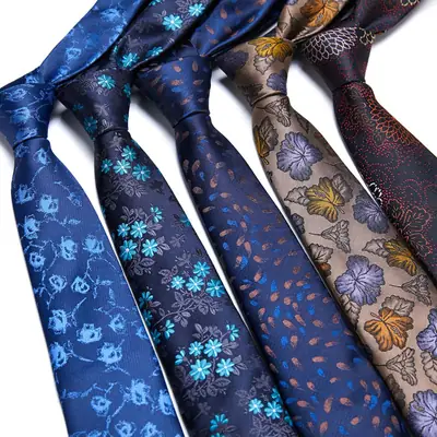 Men's Blue Floral Polyester Silk Tie 7.5cm