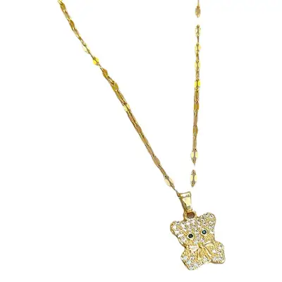 Cute Bear Zircon Necklace for Women Gold Chain