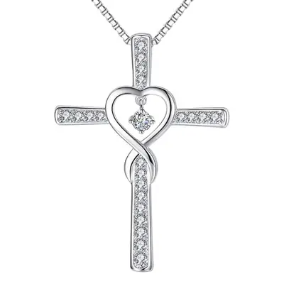 Love Heart Cross Bracelet with Crystal Stains