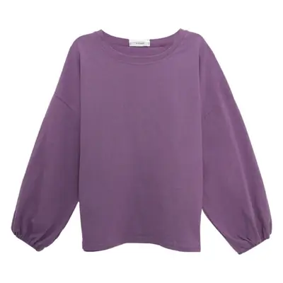 Women's Green Loose Pullover T-Shirt with Long Sleeve Lantern Design