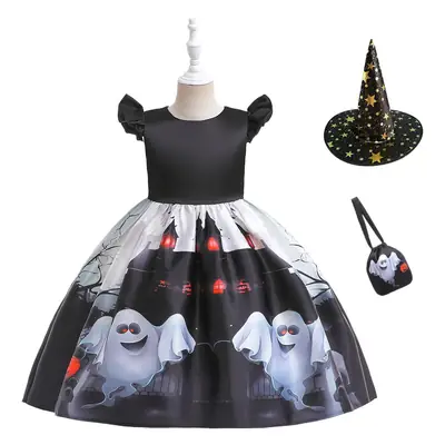 Halloween Kids Costume Girls Dress Witch Pumpkin Print