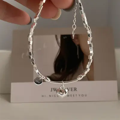 Broken Silver Heart Charm Bracelet for Women