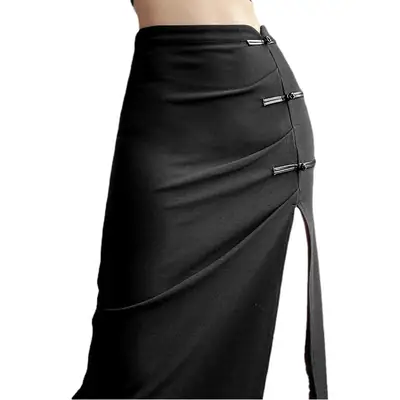 Black High-Slit Skirt with Slit Back Waistband
