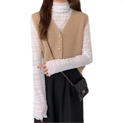 Women's 2024 Knitted V-Neck Vest Beige