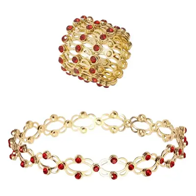 Telescopic Magic Ring Bracelet with Red Stones Gold Plated
