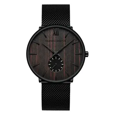 Men's Black Wood Watch with Mesh Band