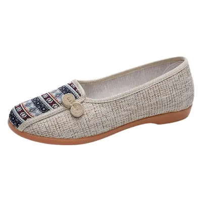 Women's Linen Slip-On Flats with Embroidered Design