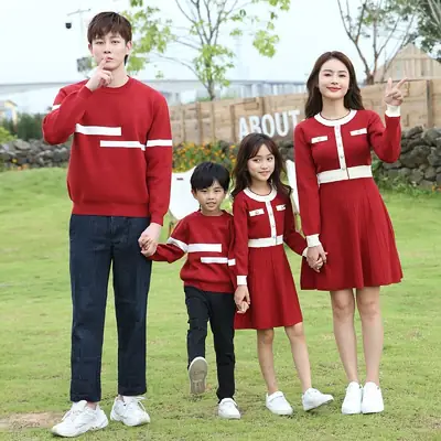 Red Knitwear Family Set for Mother Daughter Winter Wear