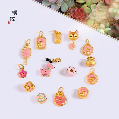 Vietnam Gold Cat Earrings Pink Fairy Flower Dangle