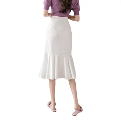 White Fish Tail Skirt High Waist Women Large