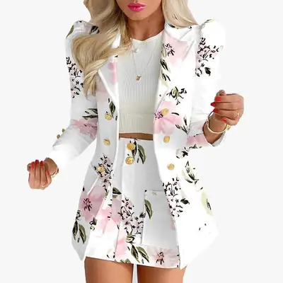 2024 Women Floral Cross-Border Suit White