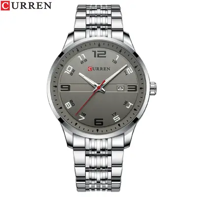 Men's Quartz Watch Steel Band Grey Dial Waterproof