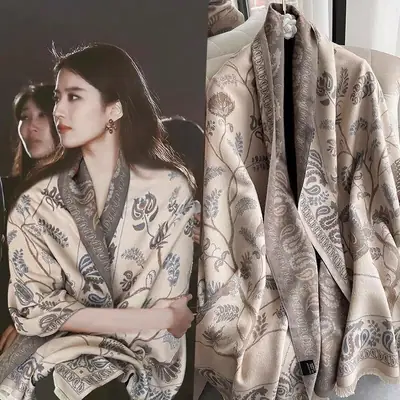 Women's Cashmere Floral Shawl Winter Decorative Scarf