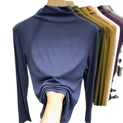 Women's Long Sleeve Solid Olive Green T-Shirt