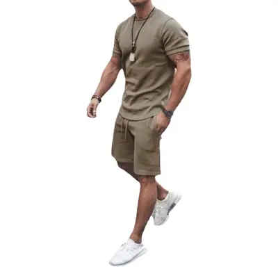Men Grey Shorts Set Summer Wear Short Sleeve