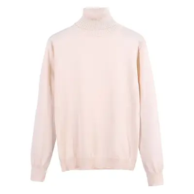 Women's White Knit Sweatshirt High Collar Slim Fit
