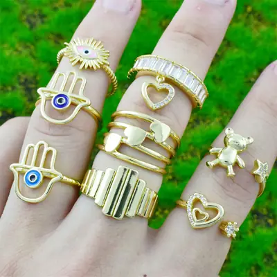 Gold Plated Geometric Love Hand Rings for Women