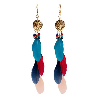 Bohemian Feather Earrings Red Blue Pink Travel Tassel Design