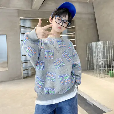 Kids Cotton Printed Sweatshirt Set White Blue Autumn 2026