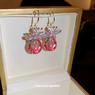 Pink Zircon Butterfly Earrings for Women