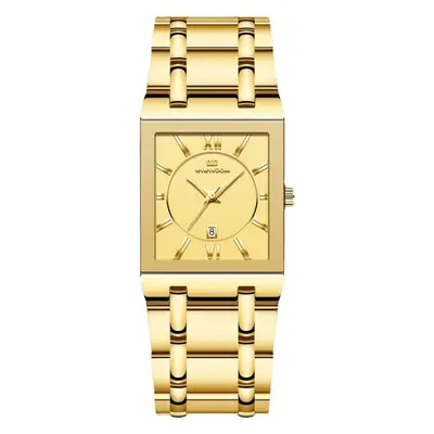 Men's Square Watch Gold Black Steel Band Waterproof