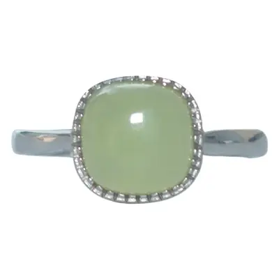 Women Hetian Jade Square Ring with Crystal Border