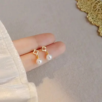 Rhombus Pearl Earrings for Women 2024 Trendy