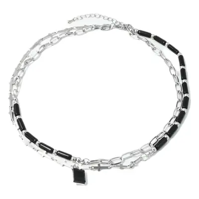2025 Unisex Black Gemstone Double Layer Zircon Necklace Clavicle