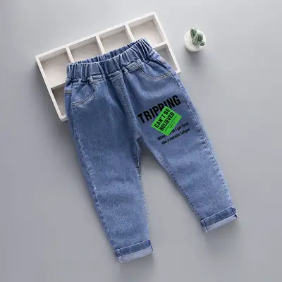 2024 New Men Kids Denim Pants Blue Patterned