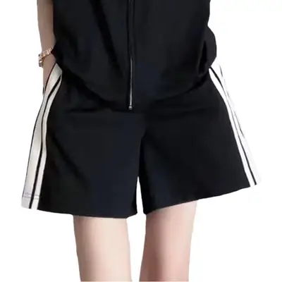 Women 2-Piece Black Striped Sports Suit Summer