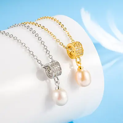 Women's Freshwater Pearl Pendant Necklace Set Gold Silver