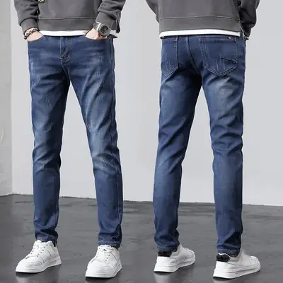 Men's Korean Style Slim Fit Jeans Blue Skinny