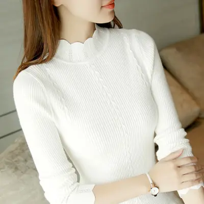 Women's Grey Long Sleeve Sweater Short Collar Slim Fit